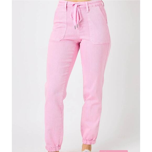 NWT Judy Blue High Waist Garment Dyed Pink Jogger Jeans Size 11/30 - Picture 1 of 15
